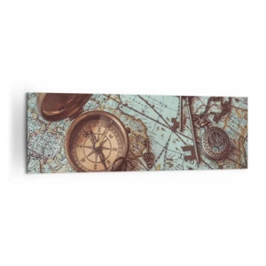 Bild auf Leinwand - Leinwandbild - Komposition mit Kompass, Schlüsseln und einer alten Karte im Retro-Stil - 160x50cm - Für den Abenteurer - Moderne Wanddekoration für Wohnzimmer und Schlafzimmer ARTTOR