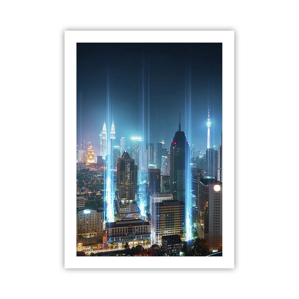 Poster - Nachtlandschaft der Innenstadt mit Wolkenkratzern - 50x70cm - Auf Berliner Art gegen den Himmel - Moderne Wanddekoration für Wohnzimmer und Schlafzimmer ARTTOR