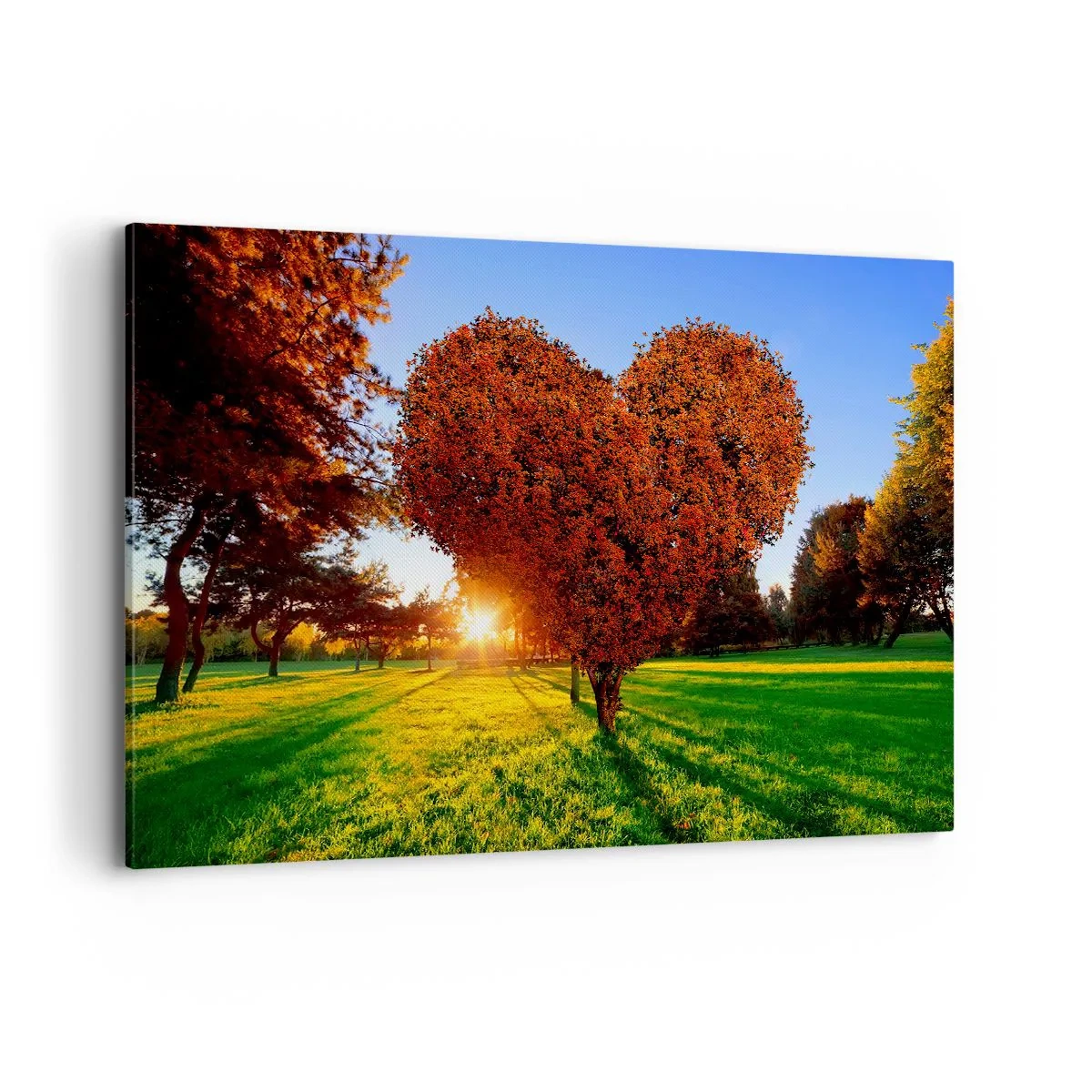 Bild auf Leinwand - Leinwandbild - Ein herzförmiger Baum in einer Herbstlandschaft - 120x80cm - Und wie man den Herbst nicht liebt - Moderne Wanddekoration für Wohnzimmer und Schlafzimmer ARTTOR