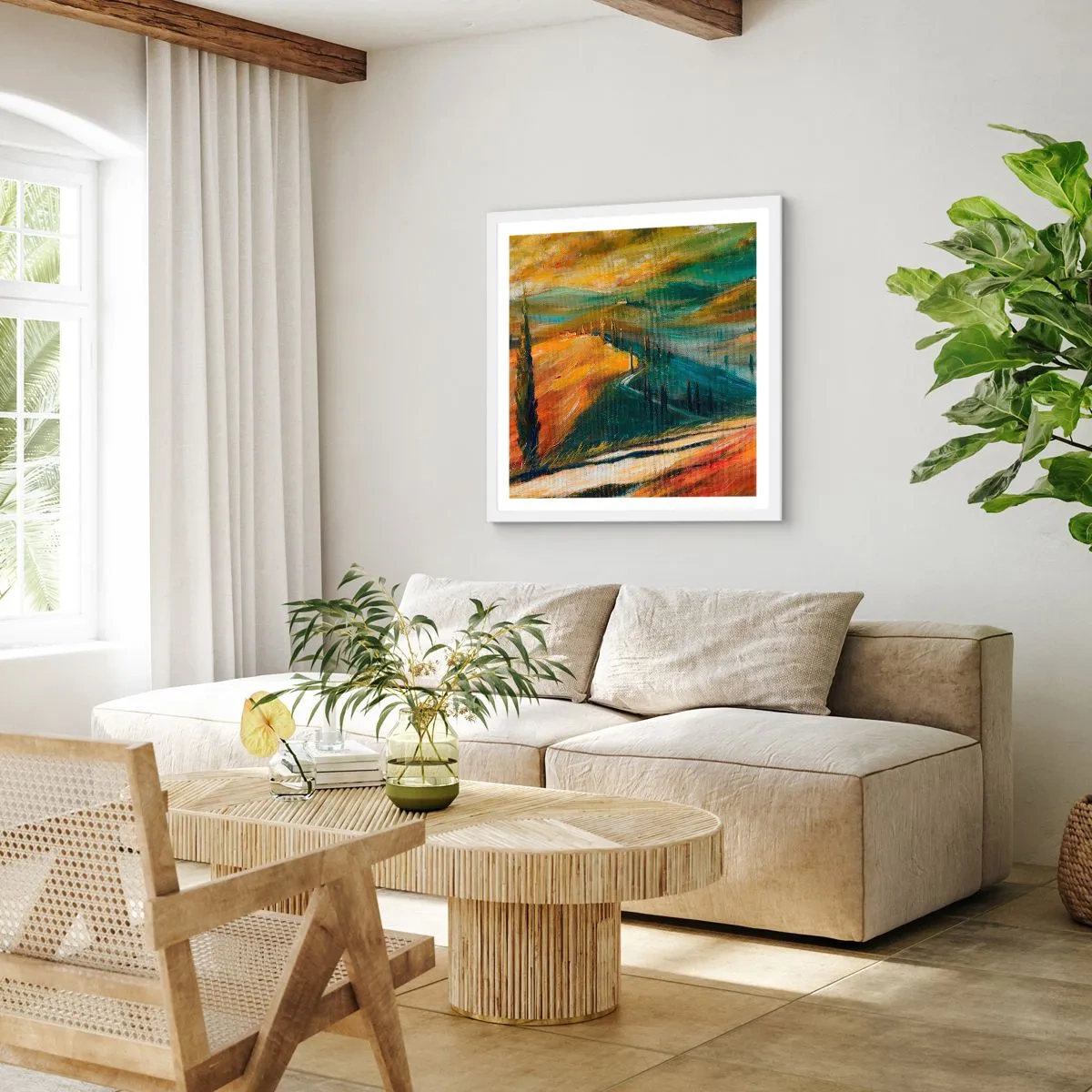 Poster in einem weißen Rahmen - Toskanische Landschaft - 30x30 cm