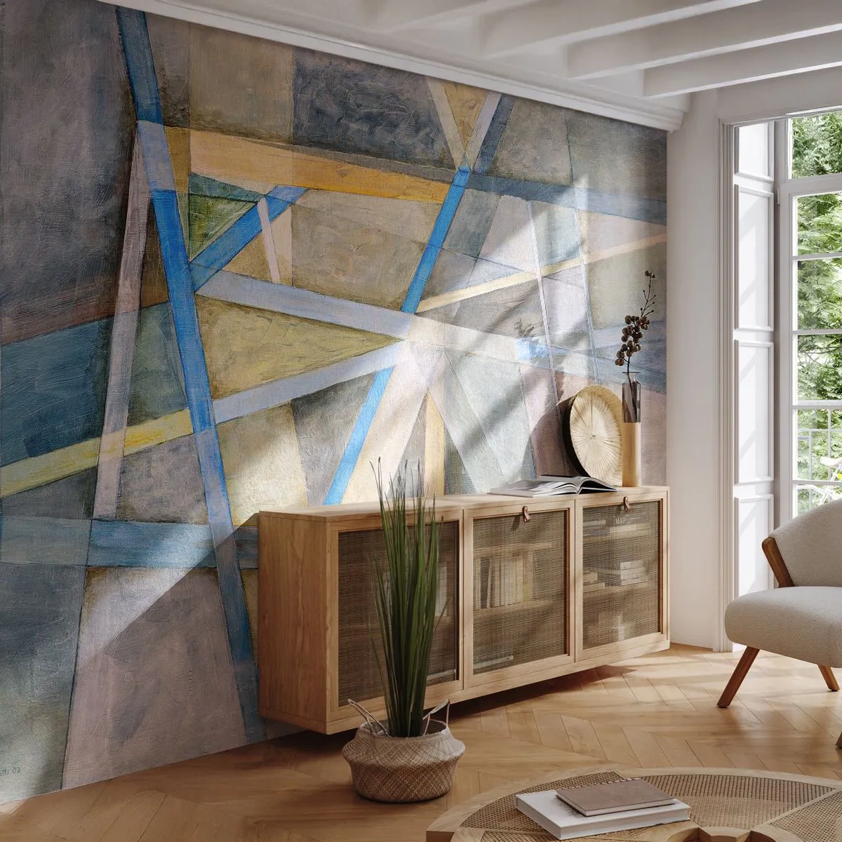 Fototapete Premium Sand - Gerade oder diagonal? - Abstraktion, Stück, Modernes Muster - 300x210 cm