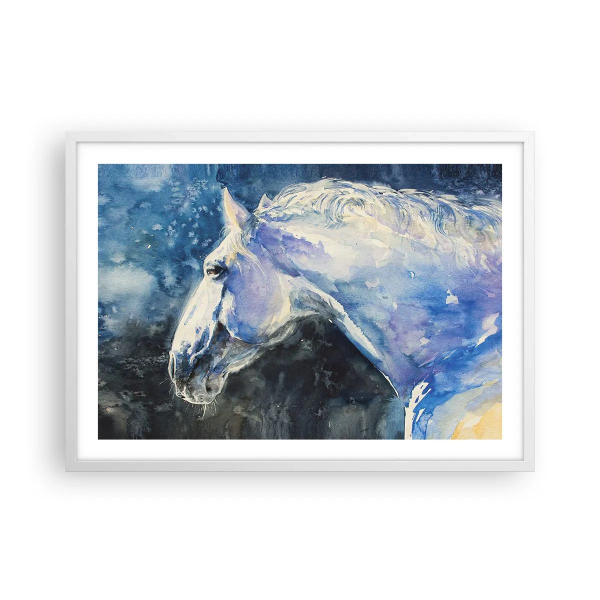 Poster in einem weißen Rahmen - Porträt in blauem Glanz - 70x50 cm