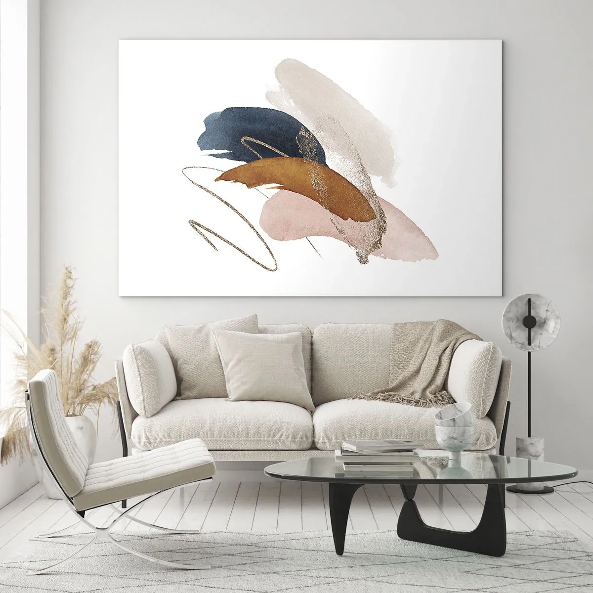 Glasbild - Bild auf glas - Abstrakte Pinselstriche in gedeckten Farben - 70x50cm - Geflügelte Komposition - Moderne Wanddekoration für Wohnzimmer und Schlafzimmer ARTTOR