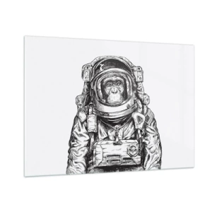Glasbild - Bild auf glas - Skizze eines Affen im Astronautenanzug auf weißem Hintergrund - 100x70cm - Alternative Evolution - Moderne Wanddekoration für Wohnzimmer und Schlafzimmer ARTTOR
