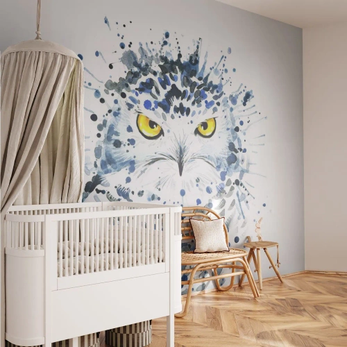 Fototapete Standard Eco - Aquarell Eule mit intensiven gelben Augen - 100x70cm - Direkt in die Augen - Moderne Wanddekoration für Wohnzimmer und Schlafzimmer ARTTOR