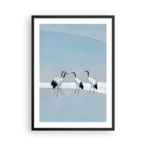 Poster in einem schwarzem Rahmen - Eine minimalistische Illustration von Kranichen auf pastellfarbenem Hintergrund. - 50x70cm - Nach einem heißen Tag - Moderne Wanddekoration für Wohnzimmer und Schlafzimmer ARTTOR