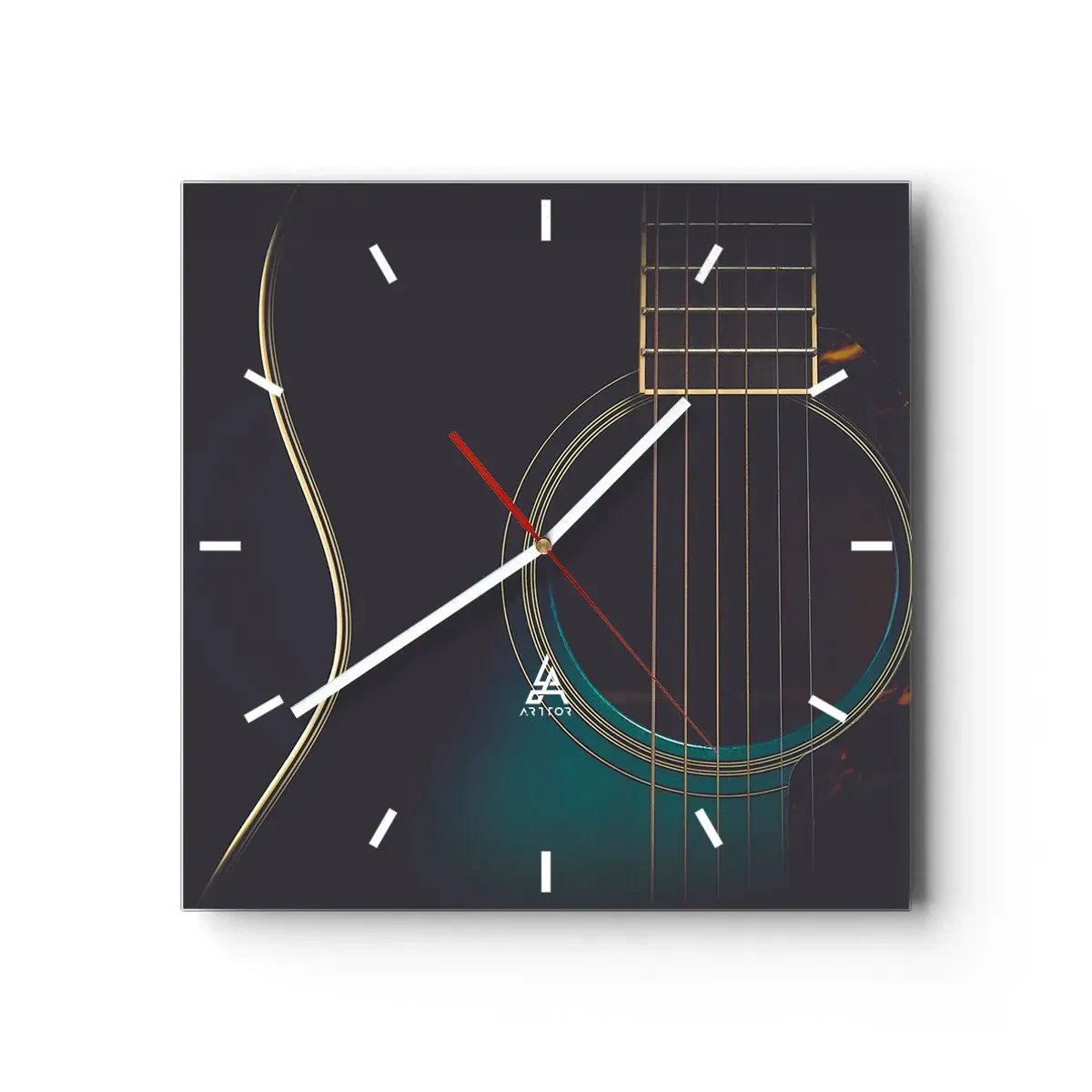 Wanduhr - Glasuhr - Akustikgitarre in dunklem, elegantem Licht - 30x30cm - Einen Moment bevor es ertönt - Moderne Wanddekoration für Wohnzimmer und Schlafzimmer ARTTOR
