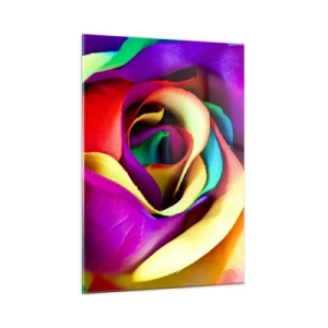 Glasbild - Bild auf glas - Eine bunte Rose in Regenbogenfarben - 50x70cm - Es ist unmöglich - Moderne Wanddekoration für Wohnzimmer und Schlafzimmer ARTTOR