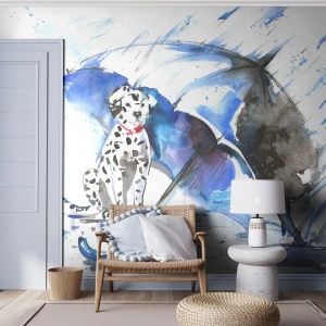 Selbstklebende Fototapete Deluxe Sticker - Dafür ist ein Freund da - Abstraktion, Hund, Regen - 100x70 cm
