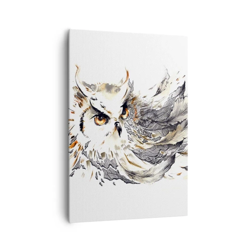 Bild auf Leinwand - Leinwandbild - Eine Eule mit mystischen Federn in einer künstlerischen Aquarellform - 70x100cm - Sie kam aus der Welt der Magie - Moderne Wanddekoration für Wohnzimmer und Schlafzimmer ARTTOR