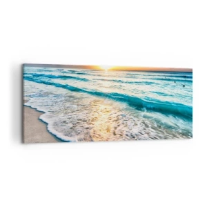 Bild auf Leinwand - Leinwandbild - Sonnenaufgang über einem ruhigen Strand mit Wellen - 120x50cm - Ein Blick lohnt sich - Moderne Wanddekoration für Wohnzimmer und Schlafzimmer ARTTOR
