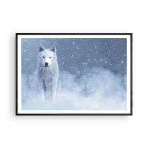 Poster in einem schwarzem Rahmen - Weißer Wolf in einer verschneiten Landschaft - 100x70cm - In Winterstimmung - Moderne Wanddekoration für Wohnzimmer und Schlafzimmer ARTTOR