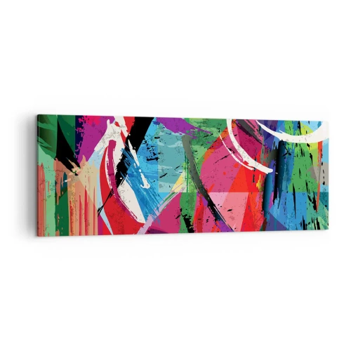Bild auf Leinwand - Leinwandbild - Farbenfrohe Abstraktion mit dynamischen Pinselstrichen - 140x50cm - Schnell, spritzig und springt - Moderne Wanddekoration für Wohnzimmer und Schlafzimmer ARTTOR