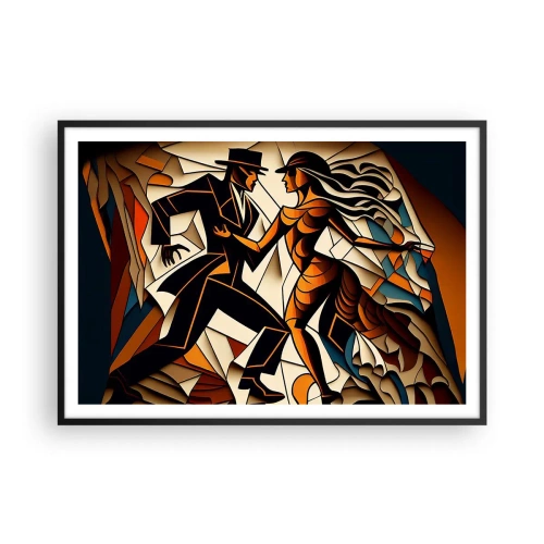Poster in einem schwarzem Rahmen - Ein dynamisches Paar tanzt in abstrakter Form. - 100x70cm - Tanz der Passion und Leidenschaft - Moderne Wanddekoration für Wohnzimmer und Schlafzimmer ARTTOR