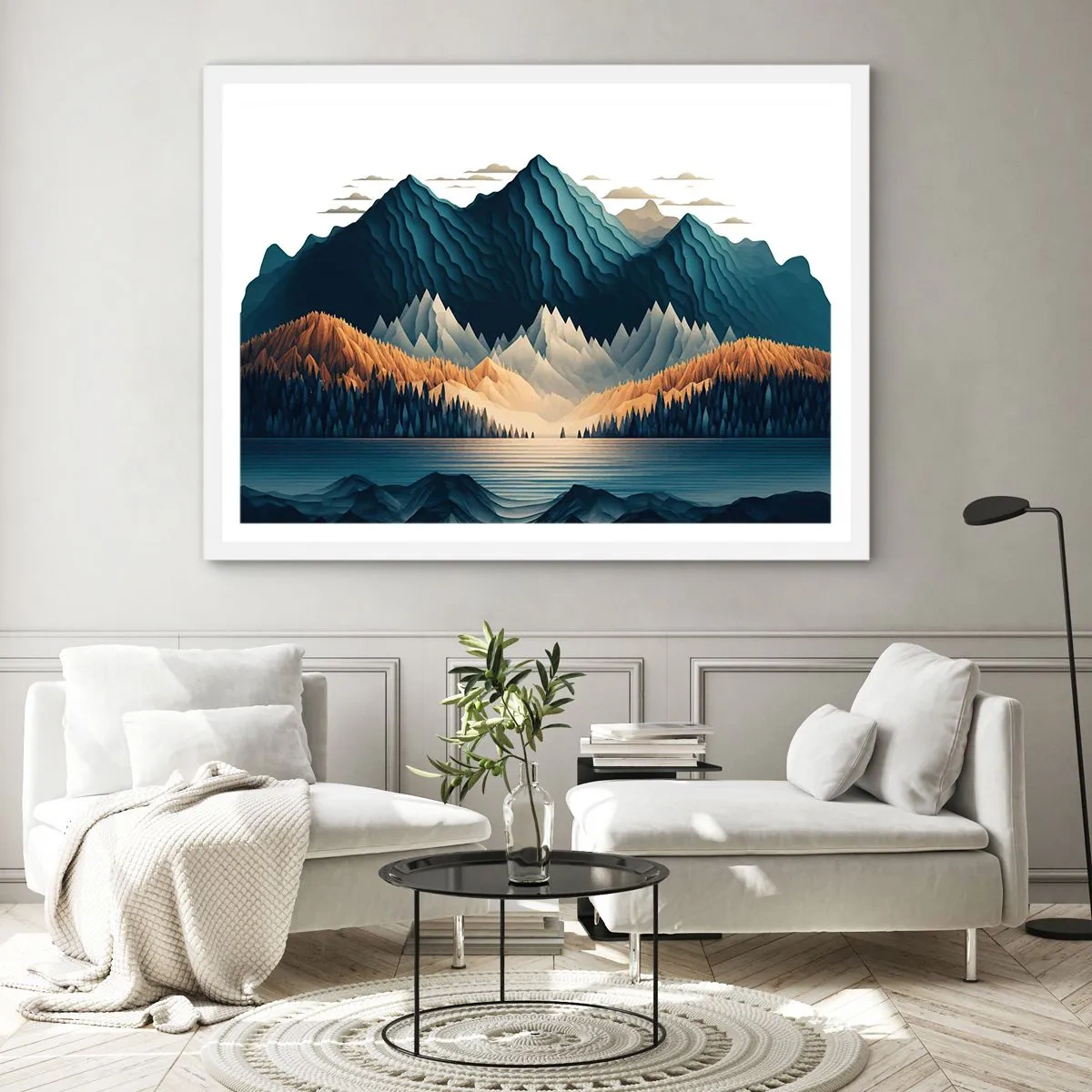 Poster in einem weißen Rahmen - Perfekte Berglandschaft - 70x50 cm