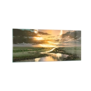 Glasbild - Bild auf glas - Eine fantastische Landschaft mit zwei Monden am Horizont - 120x50cm - Irgendwo in einer weit, weit entfernten Galaxie - Moderne Wanddekoration für Wohnzimmer und Schlafzimmer ARTTOR