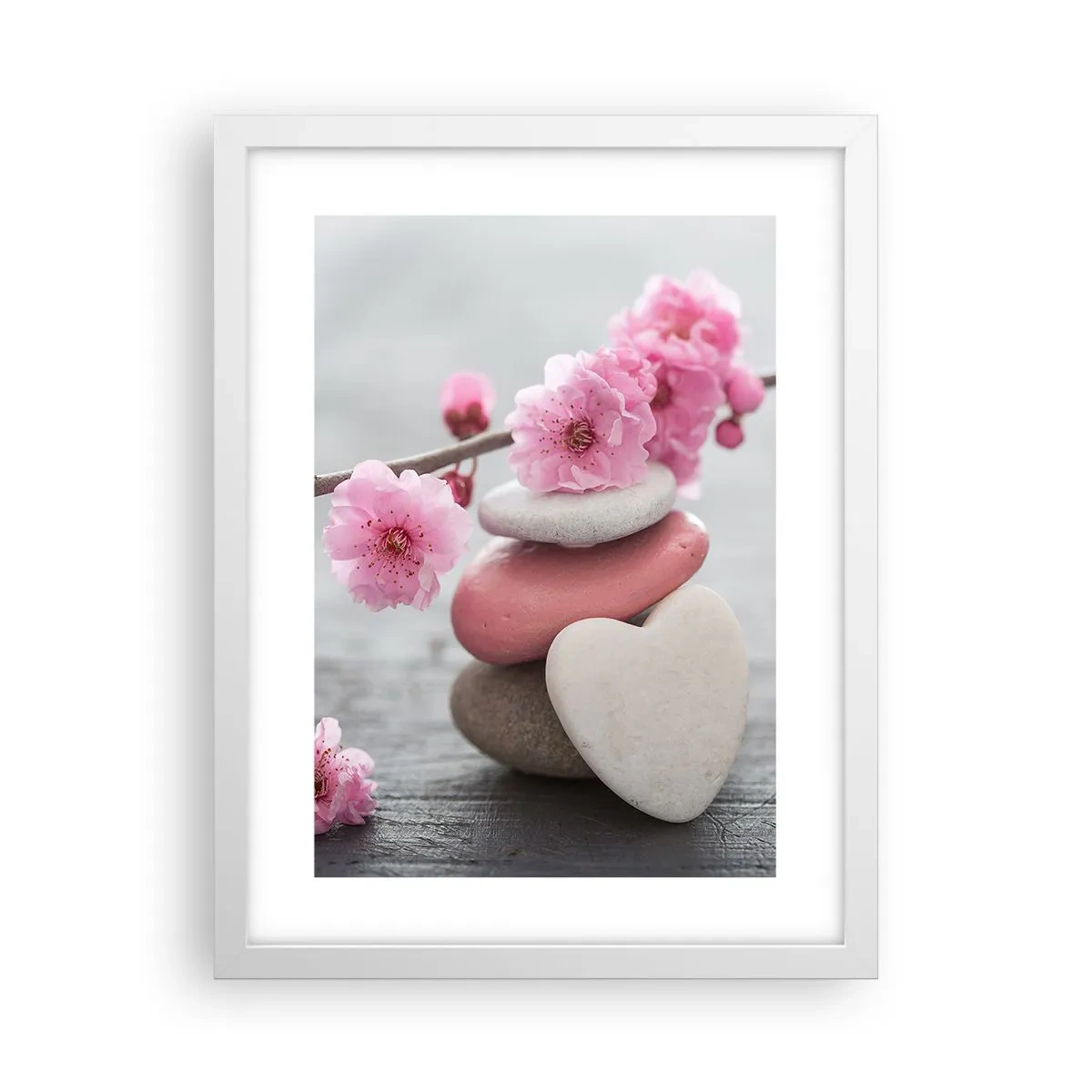 Poster in einem weißen Rahmen - Glückseligkeit mit einer Kirschblüte - 30x40 cm
