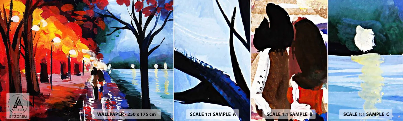 Fototapeten Muster Selbstklebend Deluxe Sticker - Strahlender Herbst im Park - Abstraktion, Landschaft, Parkgasse - 100x30 cm