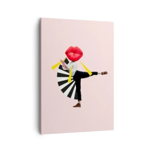 Bild auf Leinwand - Leinwandbild - Surrealistische Figur mit Mund und geometrischen Elementen - 50x70cm - Surreale Pop-Art - Moderne Wanddekoration für Wohnzimmer und Schlafzimmer ARTTOR