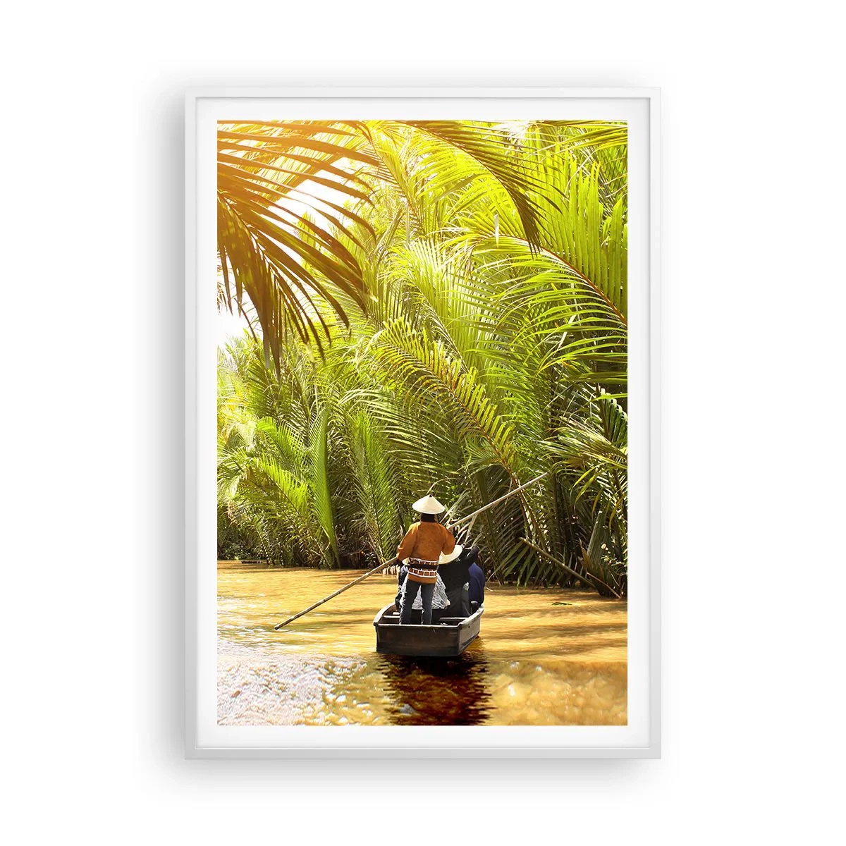 Poster in einem weißen Rahmen - Eine Palmenschlucht entlang - 70x100 cm
