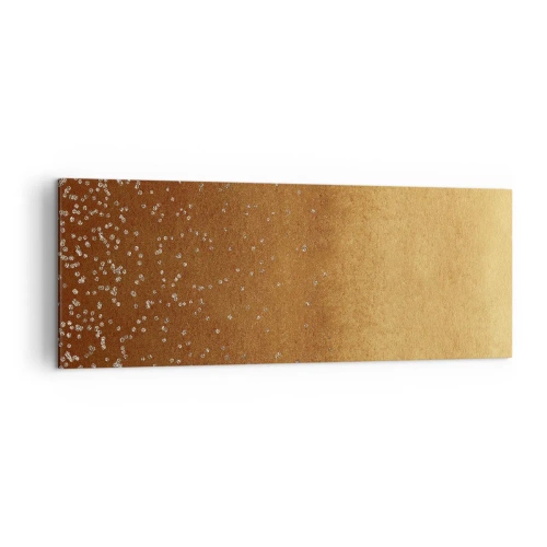 Bild auf Leinwand - Leinwandbild - Ein goldener Farbverlauf mit dezentem Schimmer und Verzierung - 140x50cm - Die Geburt des Lichts - Moderne Wanddekoration für Wohnzimmer und Schlafzimmer ARTTOR