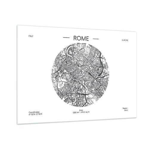 Glasbild - Bild auf glas - Eine Karte von Rom in Form einer detaillierten Straßenzeichnung - 100x70cm - Anatomie von Rom - Moderne Wanddekoration für Wohnzimmer und Schlafzimmer ARTTOR