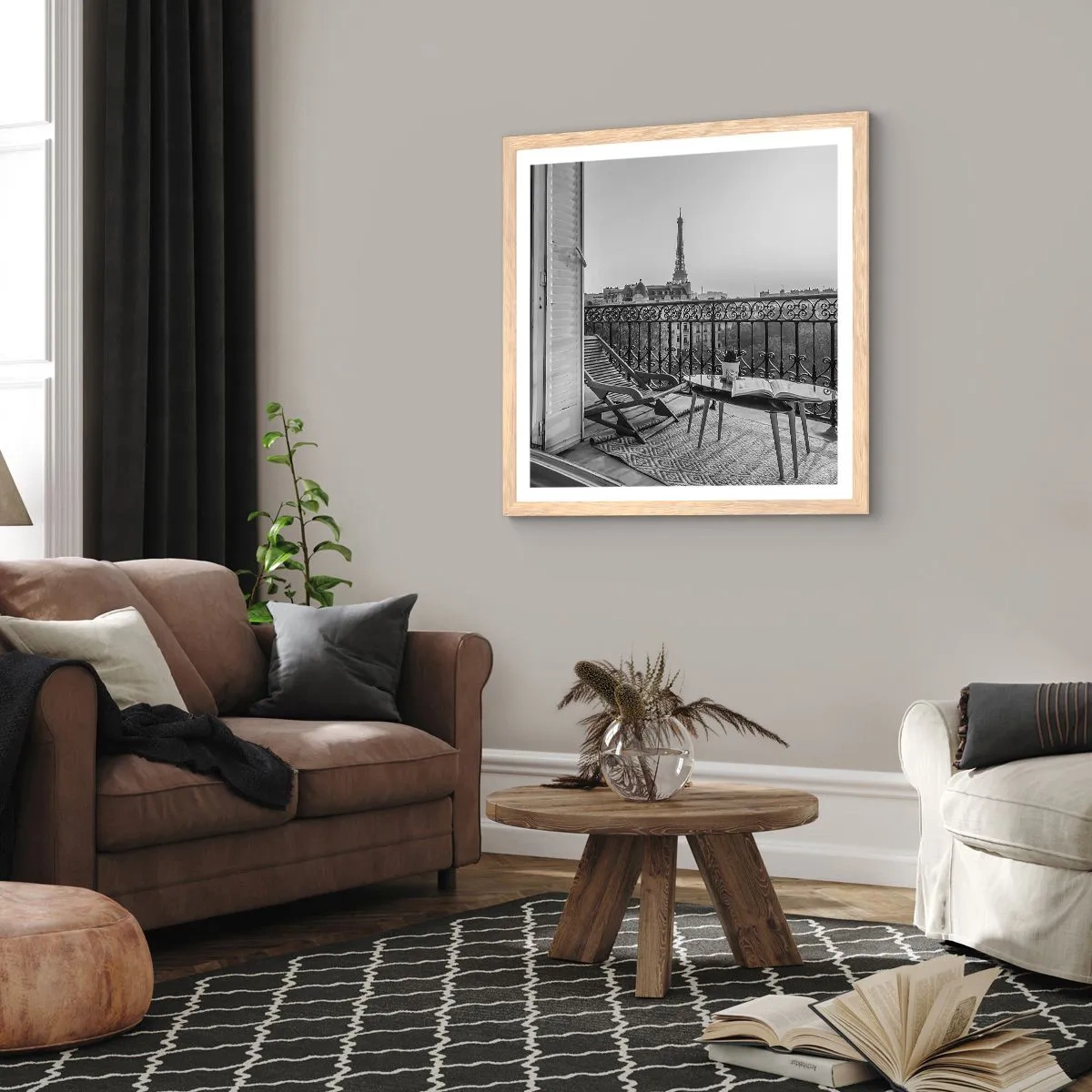 Poster in einem Rahmen aus heller Eiche - Pariser Nachmittag - 50x50 cm