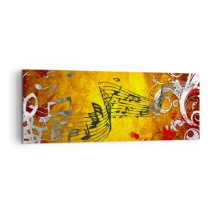 Bild auf Leinwand - Leinwandbild - Abstrakte Musiknoten auf einem bunten Hintergrund mit Ornamenten - 140x50cm - Lass die Musik fließen - Moderne Wanddekoration für Wohnzimmer und Schlafzimmer ARTTOR