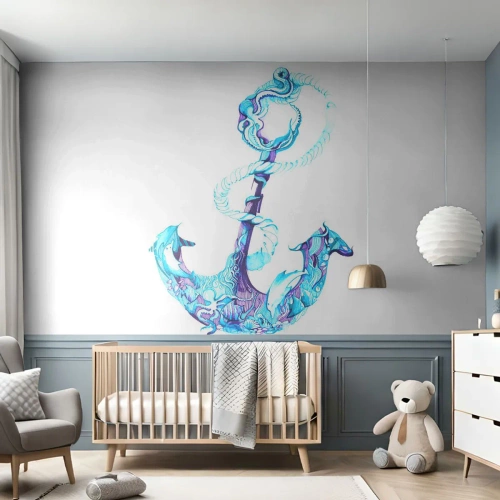 Fototapete Premium Canvas - Abstrakter Anker in Blautönen mit nautischen Details - 100x70cm - Der Vertraute der Geheimnisse des Meeres - Moderne Wanddekoration für Wohnzimmer und Schlafzimmer ARTTOR