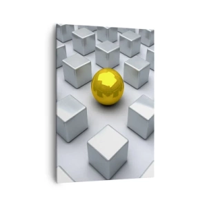 Bild auf Leinwand - Leinwandbild - Eine goldene Kugel, die zwischen den silbernen Würfeln hervorsticht - 70x100cm - Warum ich? Geometrische Zusammensetzung - Moderne Wanddekoration für Wohnzimmer und Schlafzimmer ARTTOR