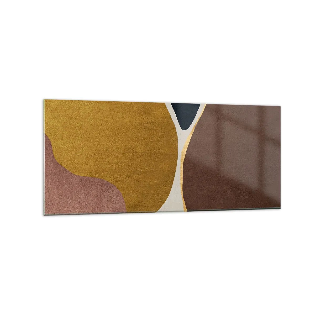 Glasbild - Bild auf glas - Eine abstrakte Komposition mit geometrischen Formen in warmen Farben. - 120x50cm - Abstraktion – ein Ort im Raum - Moderne Wanddekoration für Wohnzimmer und Schlafzimmer ARTTOR