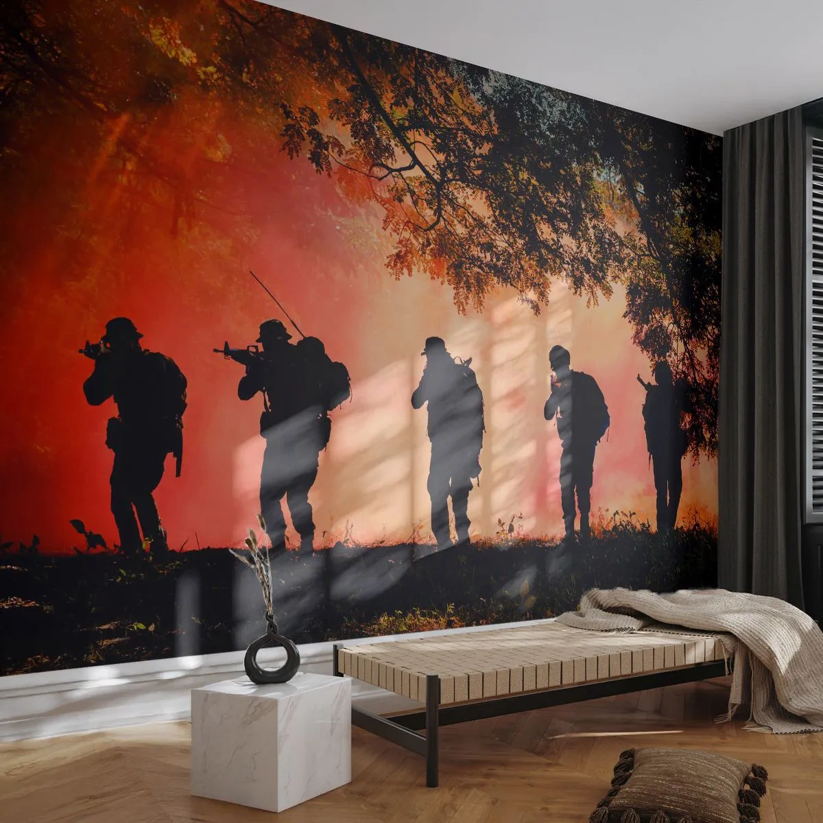 Selbstklebende Fototapete Deluxe Sticker - … Alle für einen. - Soldat, Waffe, Gewehr - 350x256 cm