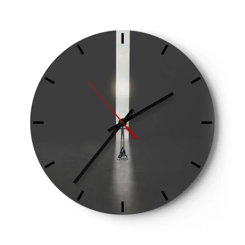 Wanduhr - Glasuhr - Die Silhouette eines Mannes in einer leuchtenden Lücke in einem dunklen Raum - 30x30cm - Ein Schritt in eine strahlende Zukunft - Moderne Wanddekoration für Wohnzimmer, Küche und Schlafzimmer ARTTOR
