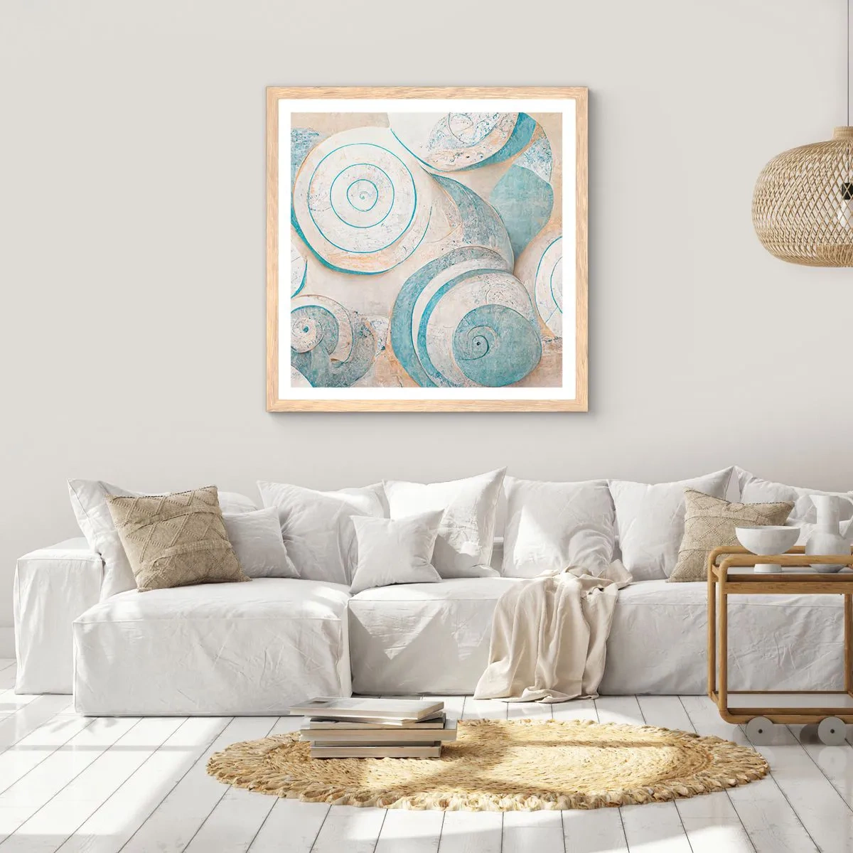 Poster in einem Rahmen aus heller Eiche - Was verbirgt sich in der Muschel? - 50x50 cm