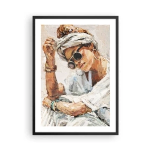 Poster in einem schwarzem Rahmen - Porträt einer Frau mit Brille und Turban im impressionistischen Stil - 50x70cm - Porträt in voller Sonne - Moderne Wanddekoration für Wohnzimmer und Schlafzimmer ARTTOR