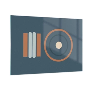 Glasbild - Bild auf glas - Abstrakte geometrische Formen in gedeckten Farben, mit Kreisen und Linien - 100x70cm - Das Wesen der Dinge - Moderne Wanddekoration für Wohnzimmer und Schlafzimmer ARTTOR