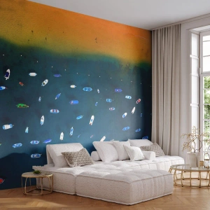 Fototapete Premium Canvas - Feiertagsspiel - Boote, Strand, Küste - 400x280 cm