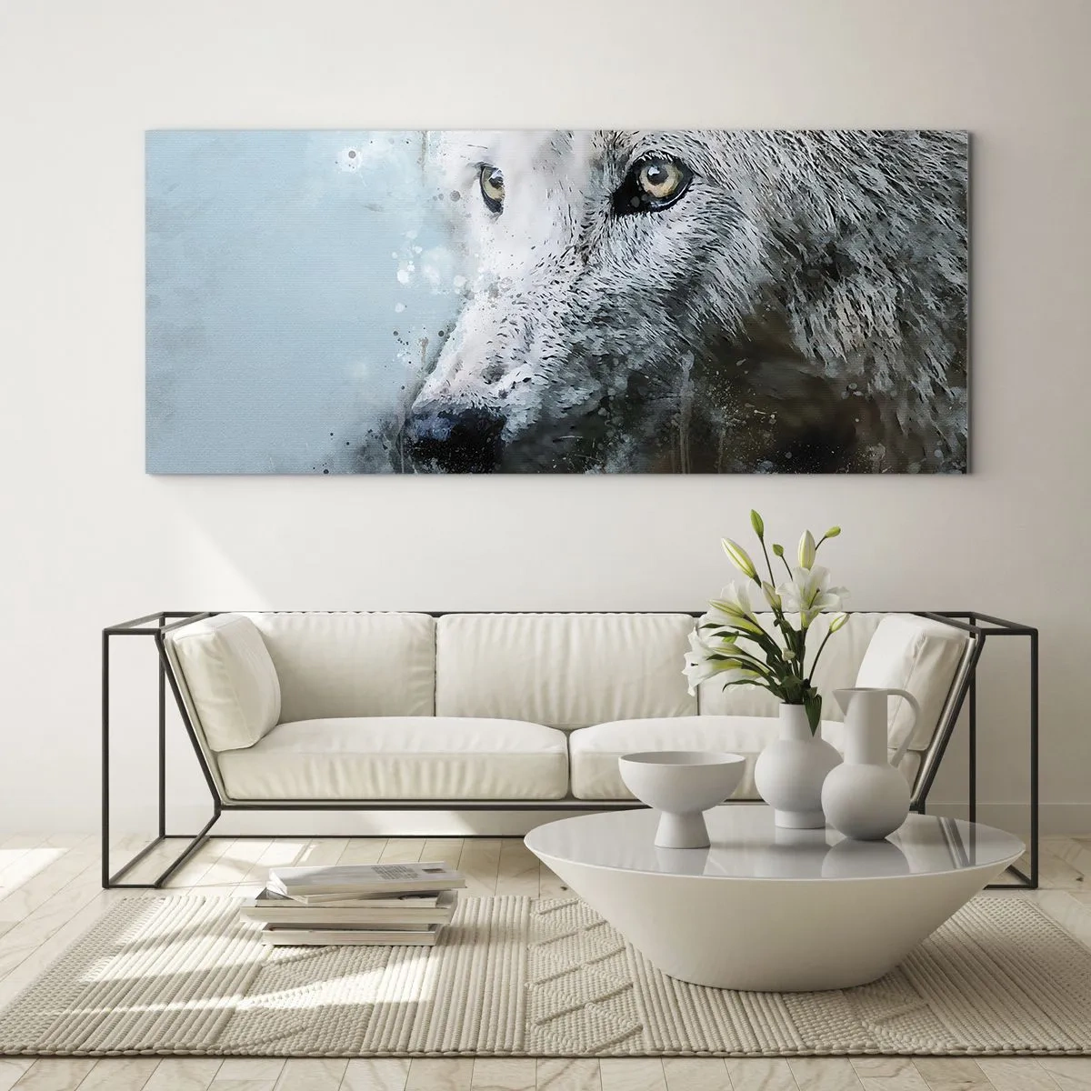 Glasbild - Bild auf glas - Aquarellporträt eines Wolfes - 140x50cm - Lerne die Wolfsseele kennen - Moderne Wanddekoration für Wohnzimmer und Schlafzimmer ARTTOR