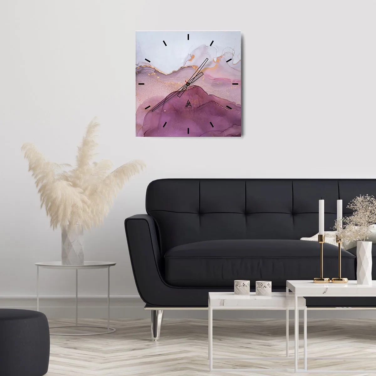 Wanduhr - Glasuhr - Violett und lila Wellen - 40x40 cm