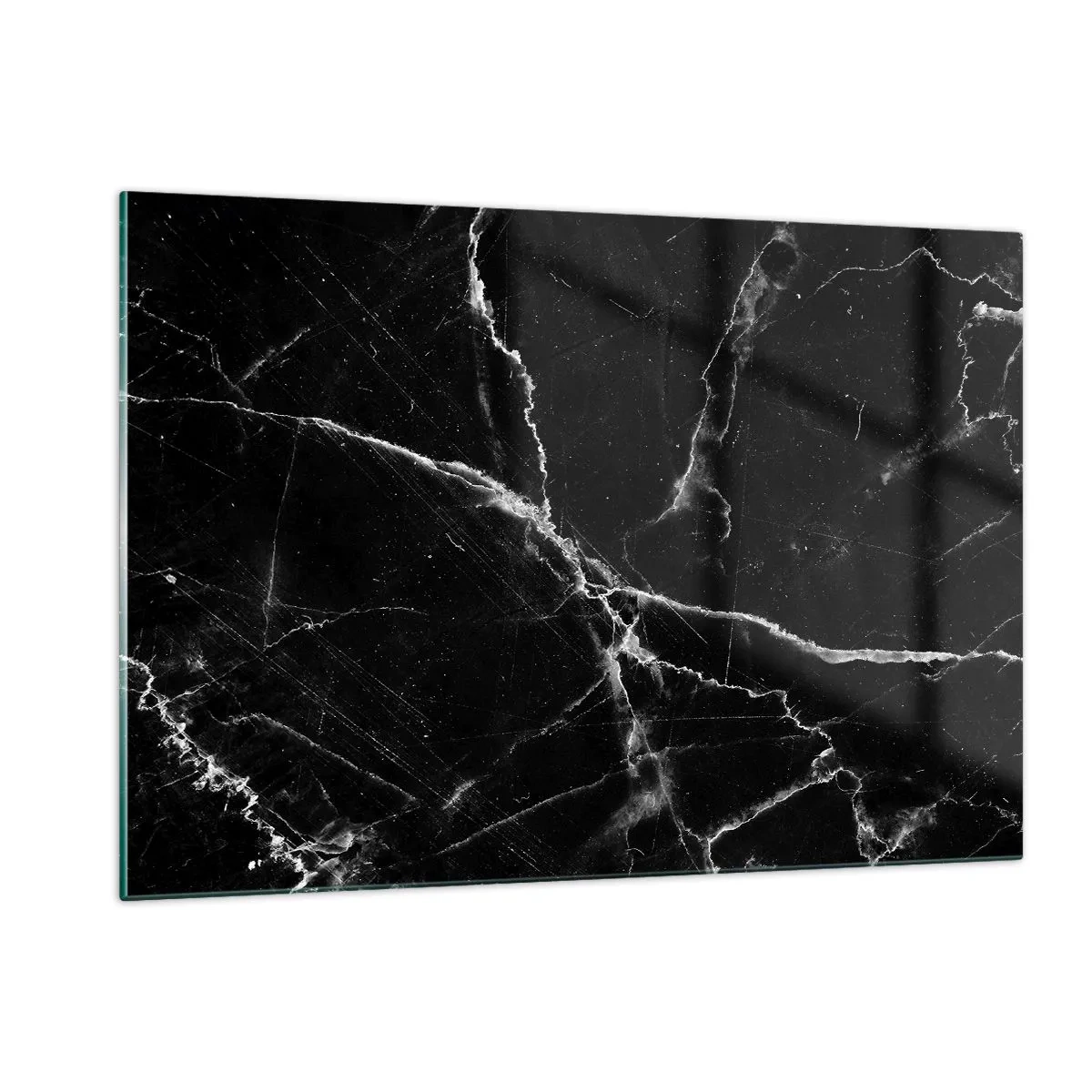 Glasbild - Bild auf glas - Schwarze Marmoroberfläche mit hellen Adern - 120x80cm - Geheimleben des Steins - Moderne Wanddekoration für Wohnzimmer und Schlafzimmer ARTTOR