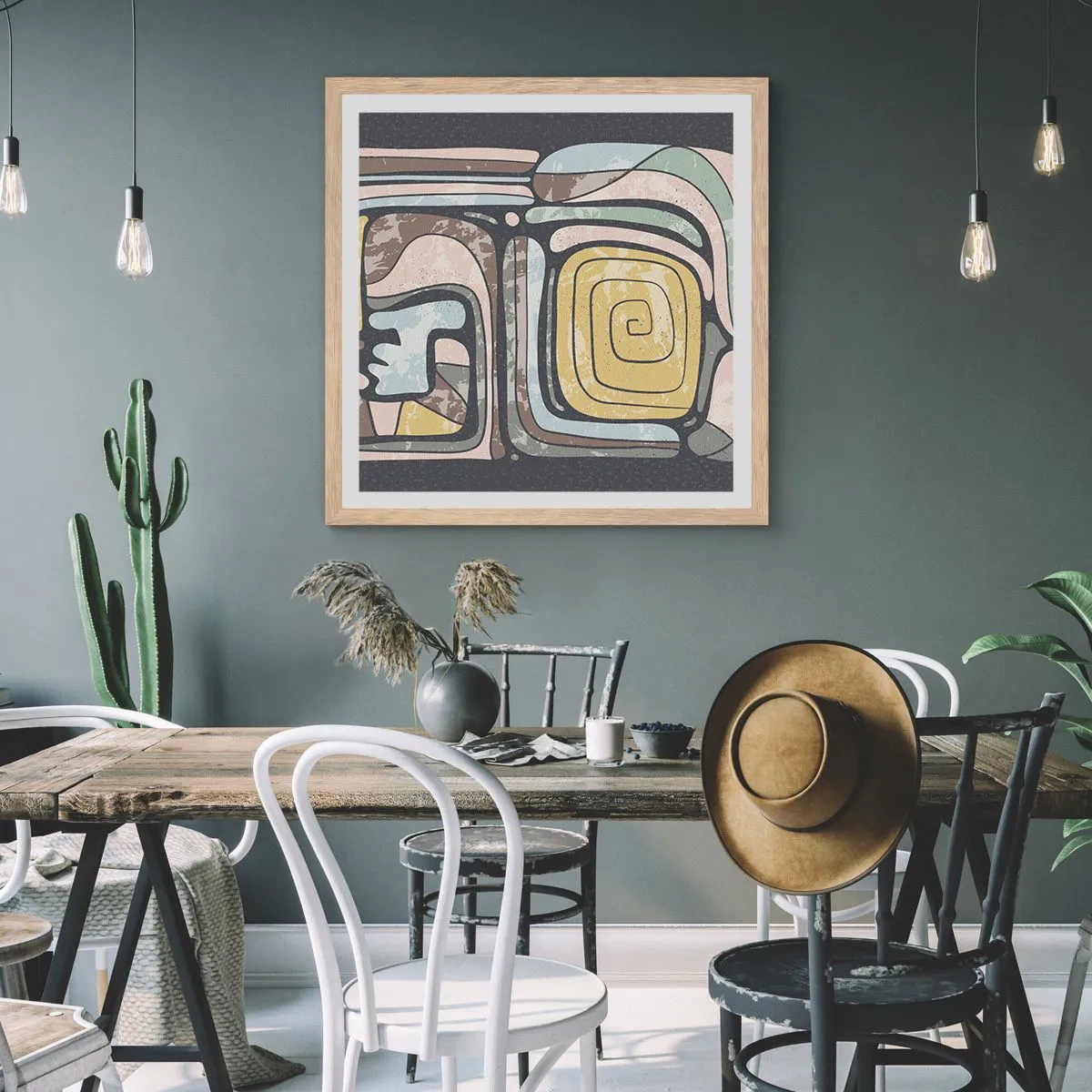 Poster in einem Rahmen aus heller Eiche - Abstraktion im präkolumbianischen Geist - 60x60 cm