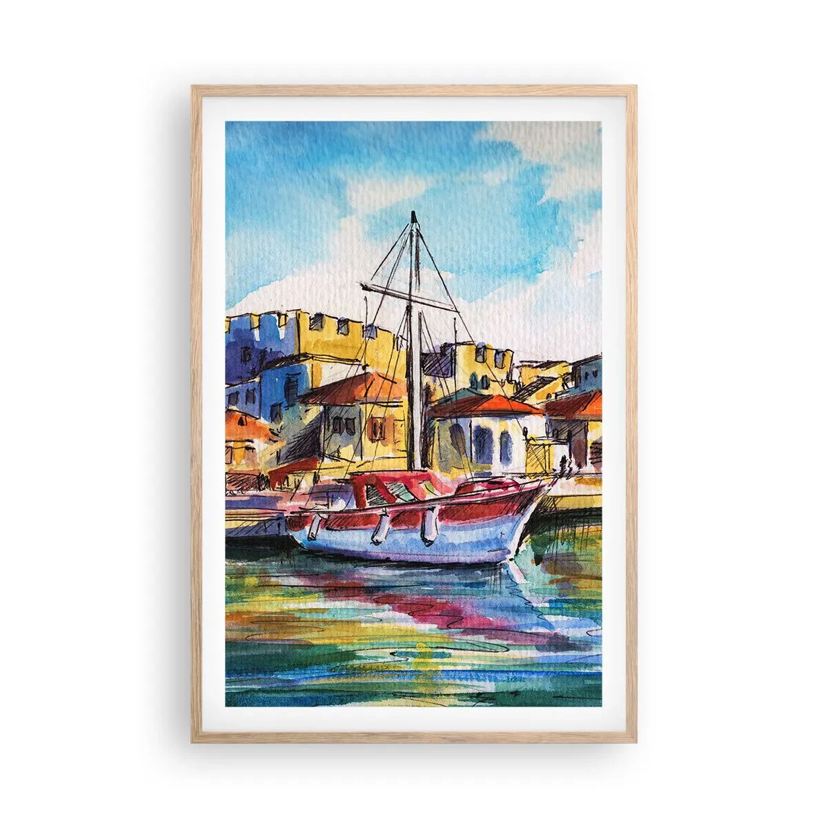 Poster in einem Rahmen aus heller Eiche - Regenbogennachmittag - 61x91 cm