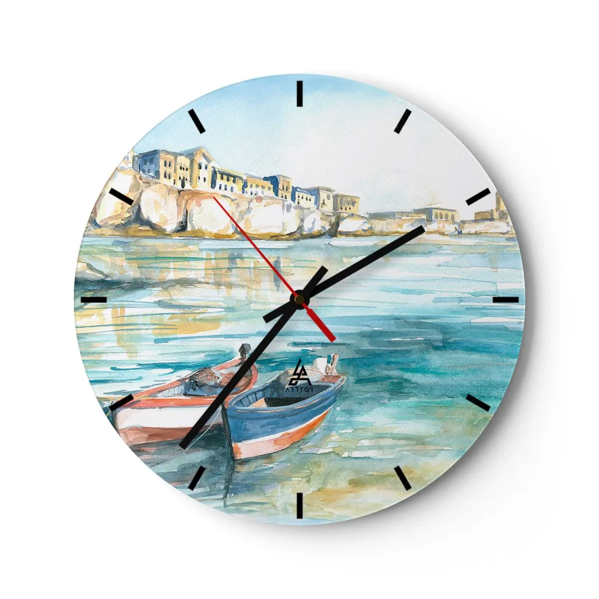 Wanduhr - Glasuhr - Landschaft in Azurblau - 40x40 cm