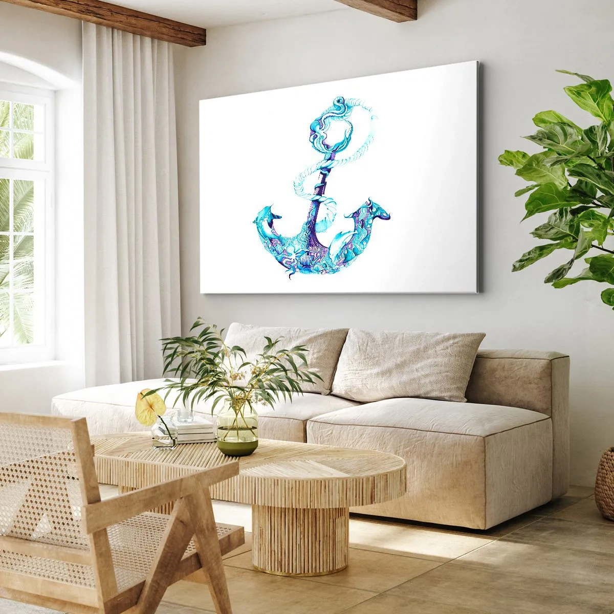 Bild auf Leinwand - Leinwandbild - Abstrakter Anker in Blautönen mit nautischen Details - 120x80cm - Der Vertraute der Geheimnisse des Meeres - Moderne Wanddekoration für Wohnzimmer und Schlafzimmer ARTTOR