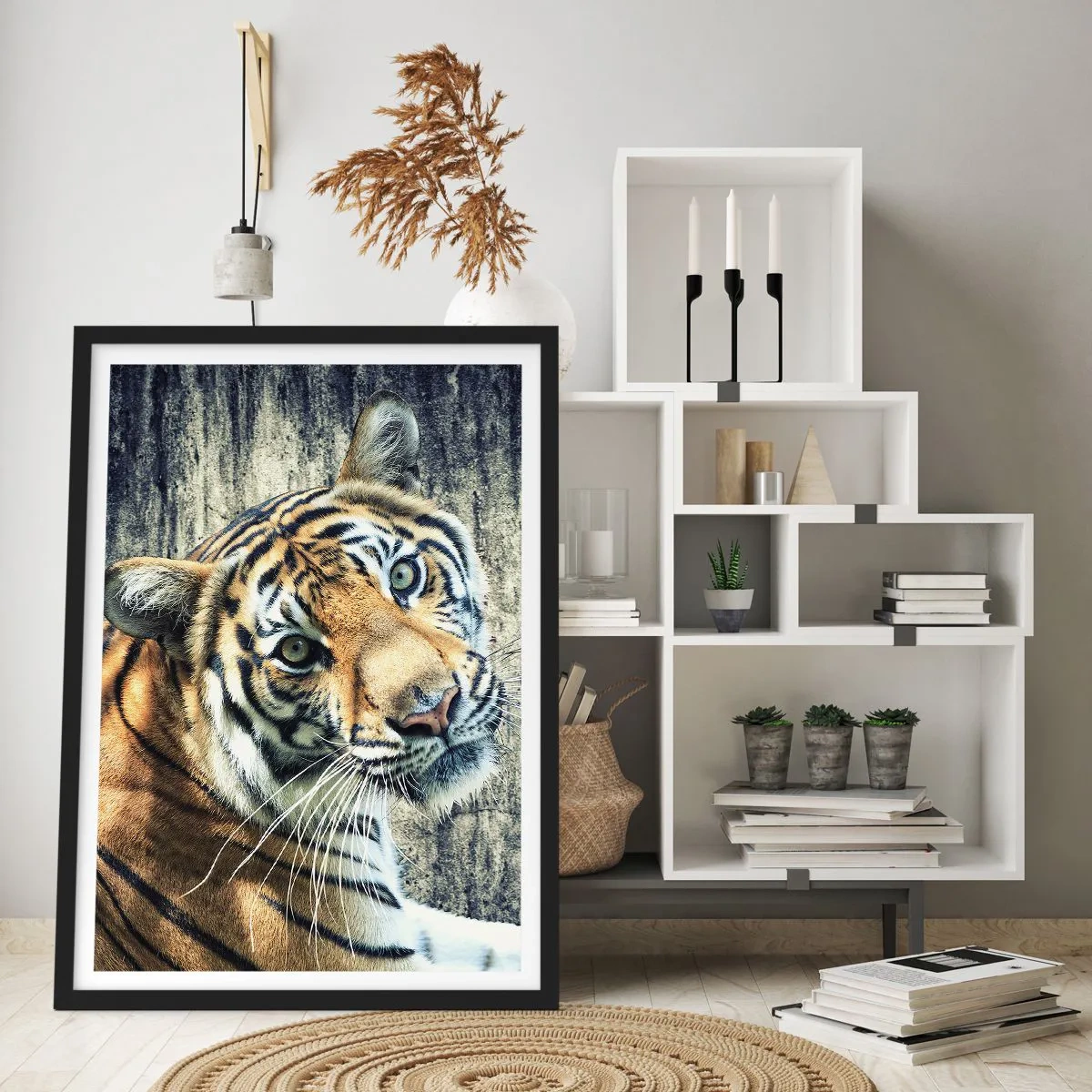 Poster in einem schwarzem Rahmen - Portrait in Lichtstrahlen - 30x40 cm