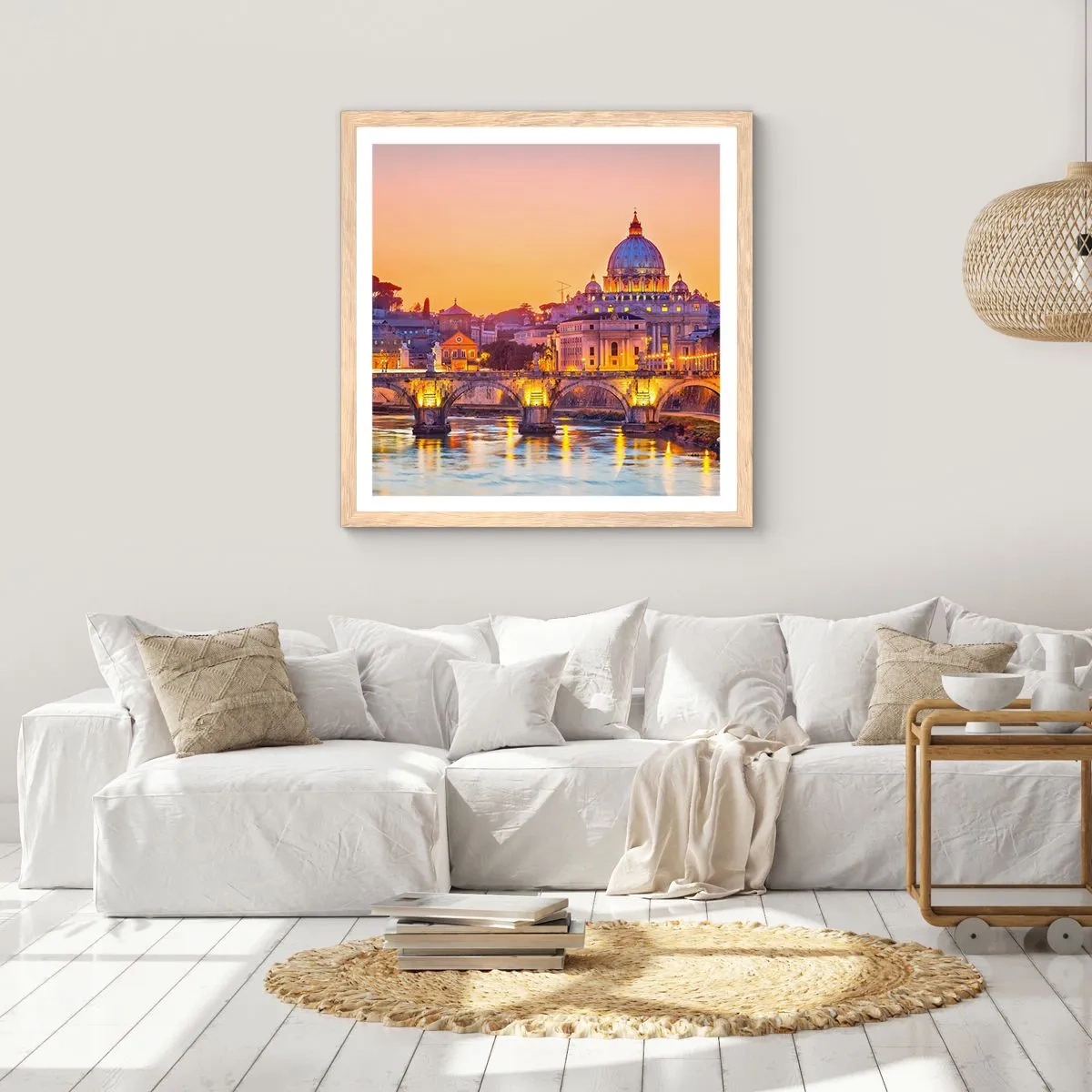 Poster in einem Rahmen aus heller Eiche - Sonnenuntergang über der ewigen Stadt - 60x60 cm