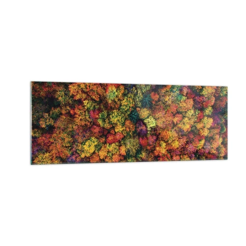 Glasbild - Bild auf glas - Bunte Baumkronen in der Herbstpalette - 140x50cm - Blumenstrauß aus Herbstbäumen - Moderne Wanddekoration für Wohnzimmer und Schlafzimmer ARTTOR