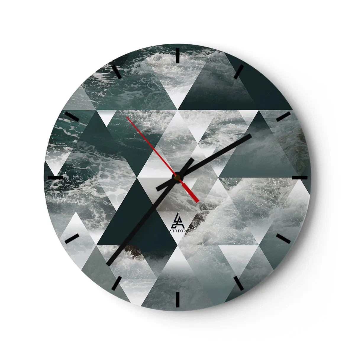 Wanduhr - Glasuhr - Geometrische Dreiecke mit stürmischem Ozeanmotiv - 30x30cm - Kristallperspektive - Moderne Wanddekoration für Wohnzimmer, Küche und Schlafzimmer ARTTOR