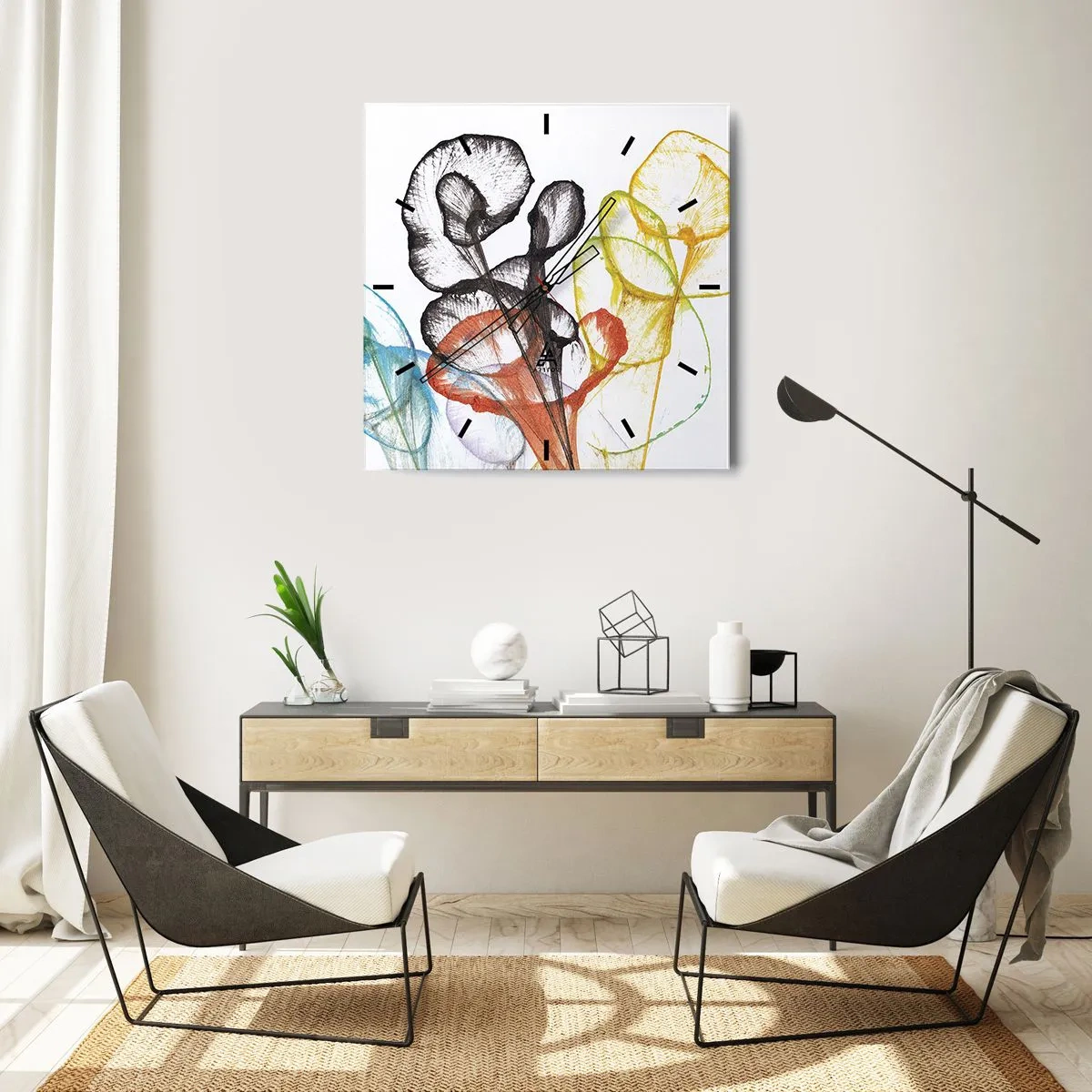 Wanduhr - Glasuhr - Blumen mit Seele - 40x40 cm