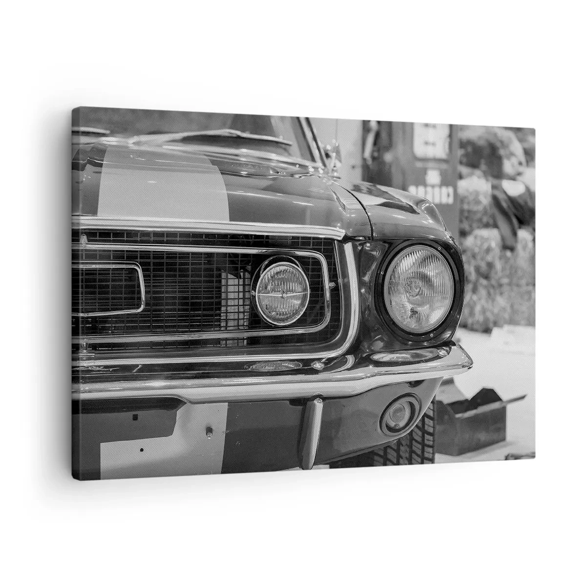 Bild auf Leinwand - Leinwandbild - Schwarz-weiße Motorhaube eines Oldtimers - 70x50cm - Wilder Ritt - Moderne Wanddekoration für Wohnzimmer und Schlafzimmer ARTTOR
